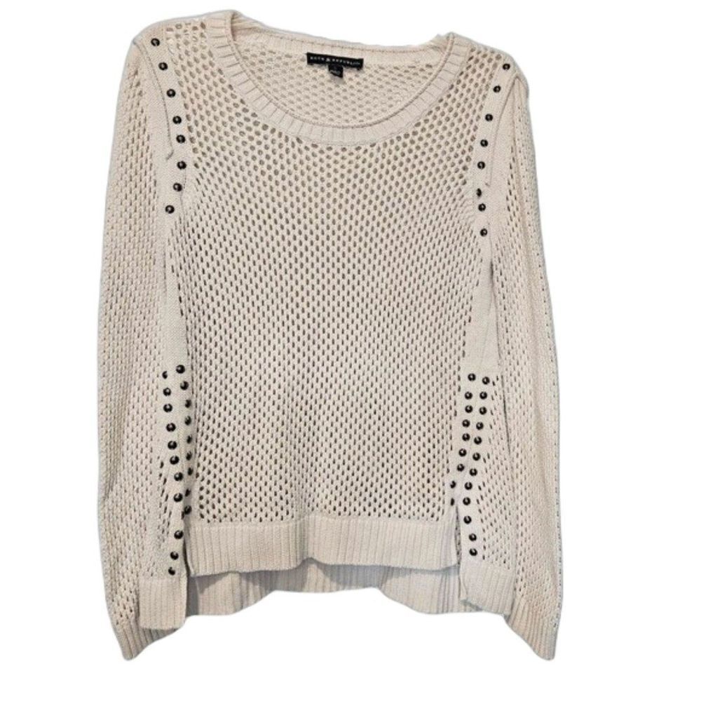 Y2K Rock &‎ Republic Beige Knit Mesh Studded Sweater Womens S Boho Edgy Grunge